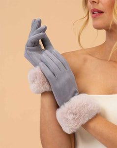 Powder - Bettina Faux Suede/Faux Fur Gloves - Mist/Vanilla