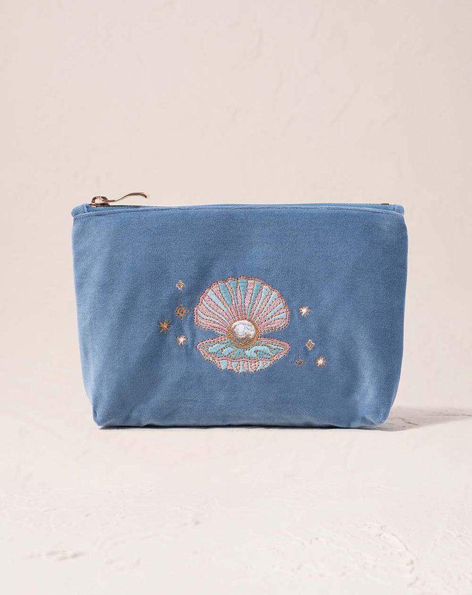 送関込【Elizabeth Scarlett】Embroidered Pouch ジップポーチ Elizabeth Scarlett Seashell Embroidered Velvet Pouch