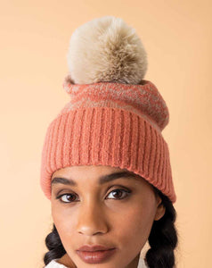 Powder - Thora Bobble Hat - Coral/Taupe