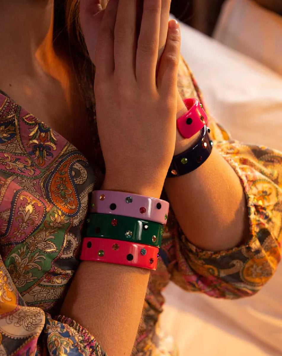 My Doris Chunky Gem Bangle in Flamingo Pink Lilac Rose