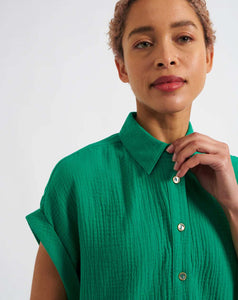 Louche - Abinaya Short Sleeve Shirt – Double Gauze Green