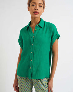 Louche - Abinaya Short Sleeve Shirt – Double Gauze Green