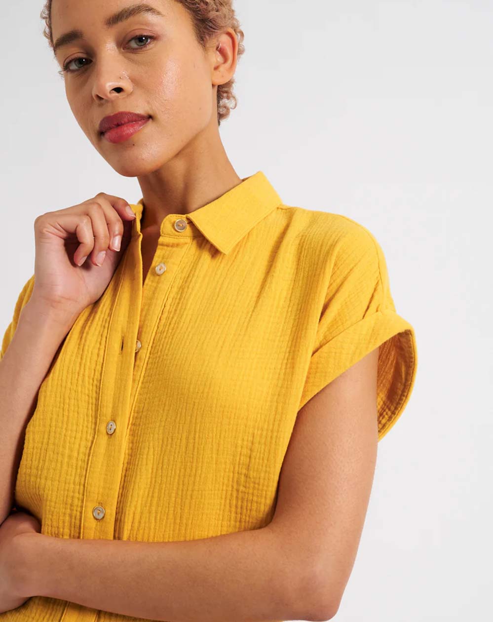 Louche - Abinaya Short Sleeve Shirt – Double Gauze Mustard