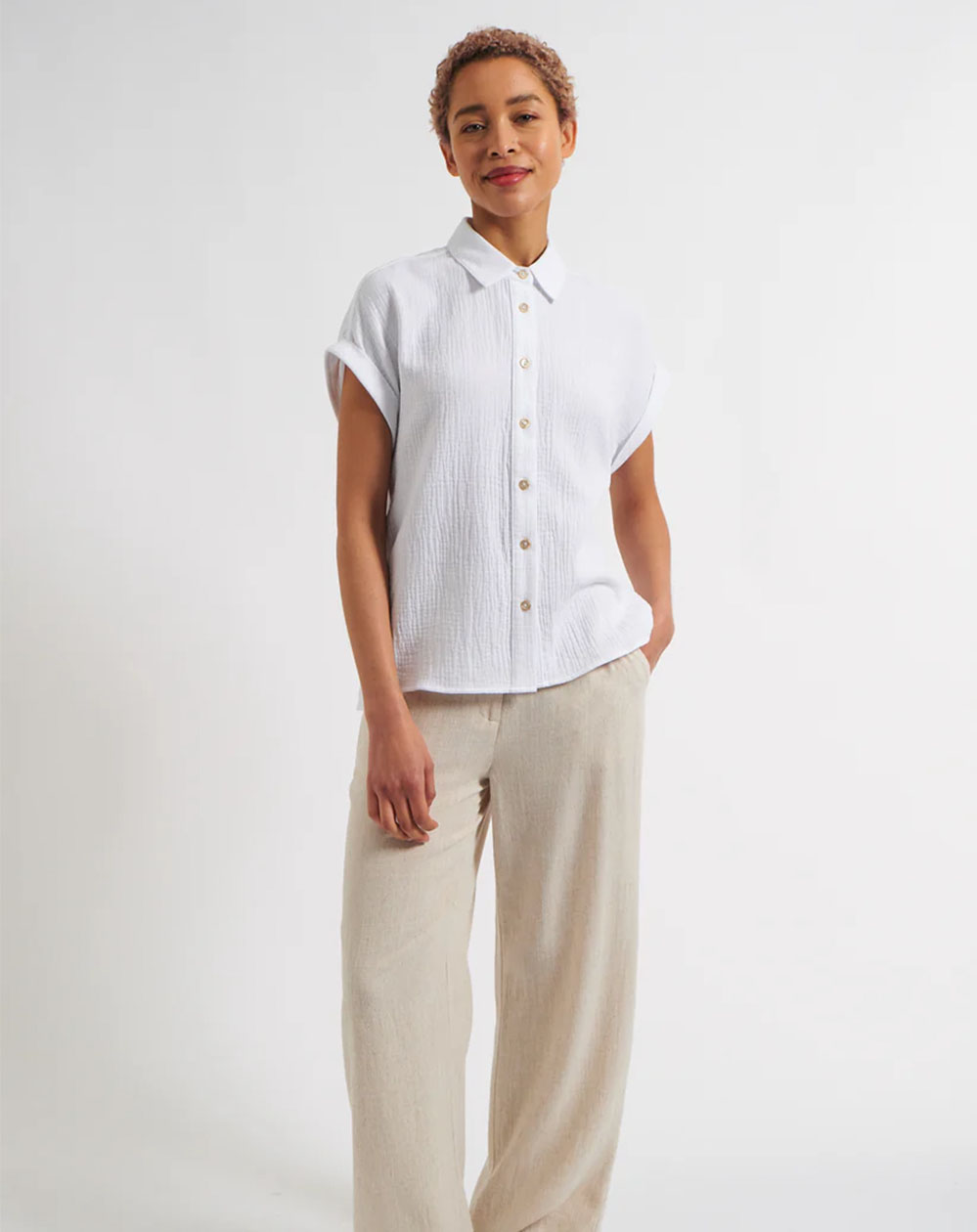 Louche - Abinaya Short Sleeve Shirt – Double Gauze White