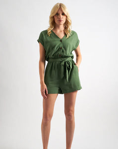 Louche - Adonia Playsuit - Linen Mix Green