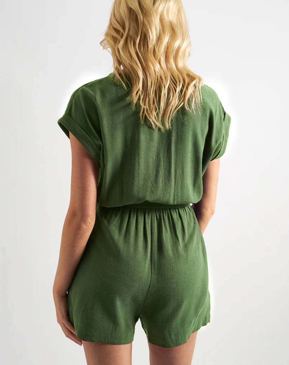 Louche - Adonia Playsuit - Linen Mix Green