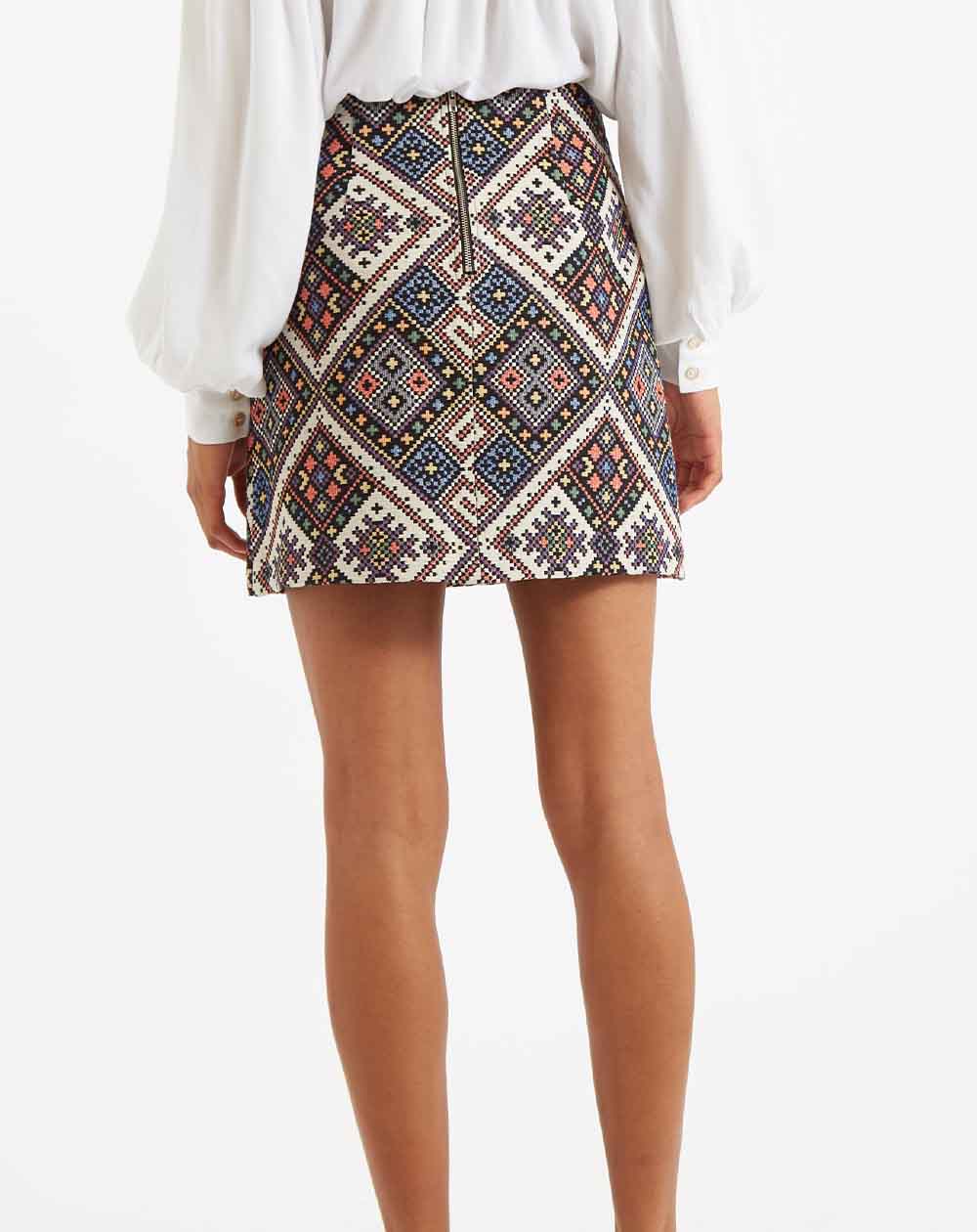 Louche Aubin Tex Mex Jacquard A-Line Mini Skirt in multi