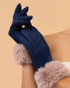 Powder - Bettina Faux Suede/Faux Fur Gloves - Navy/Taupe