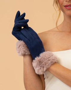 Powder - Bettina Faux Suede/Faux Fur Gloves - Navy/Taupe