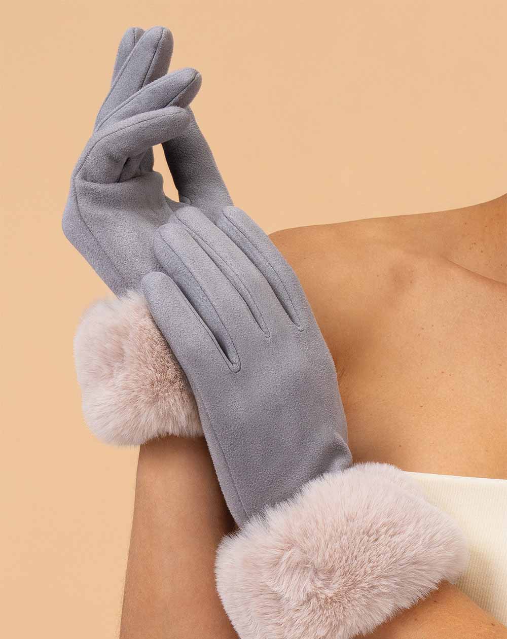 Powder - Bettina Faux Suede/Faux Fur Gloves - Mist/Vanilla