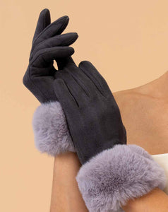 Powder - Bettina Faux Suede/Faux Fur Gloves - Slate/Mist