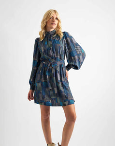 Louche - Collyn Long Sleeve Mini Dress -  Geo City Print