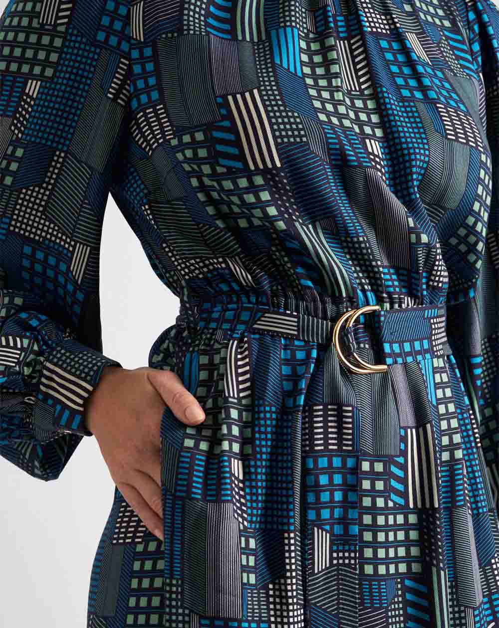 Louche - Collyn Long Sleeve Mini Dress -  Geo City Print