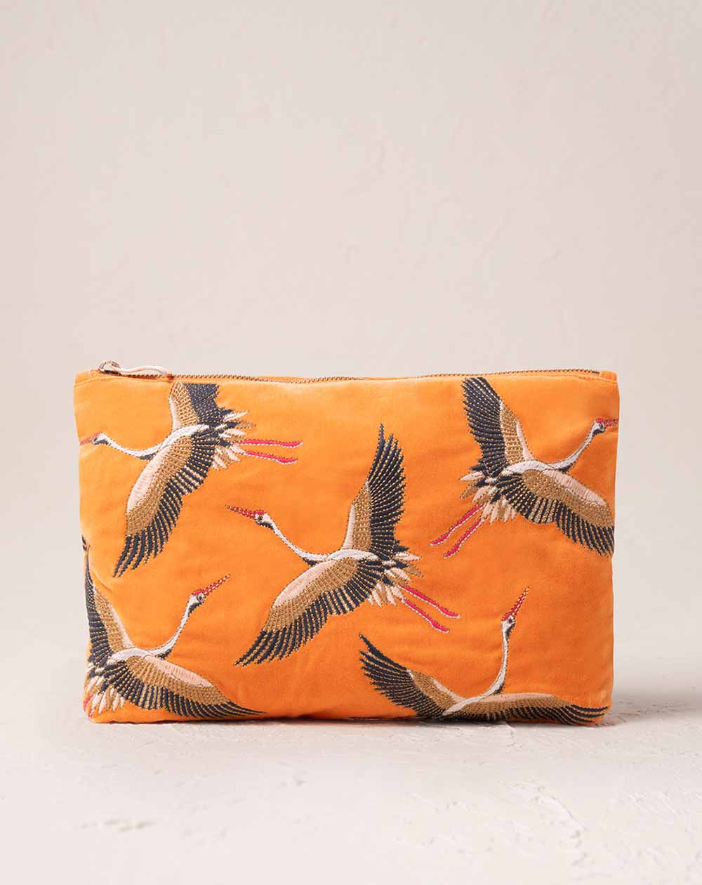 Elizabeth Scarlett - Everyday Pouch - Cranes (Orange Velvet)