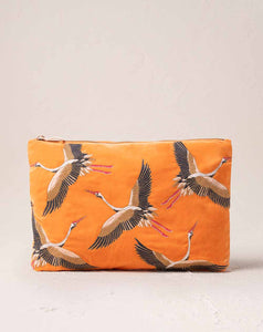 Elizabeth Scarlett - Everyday Pouch - Cranes (Orange Velvet)