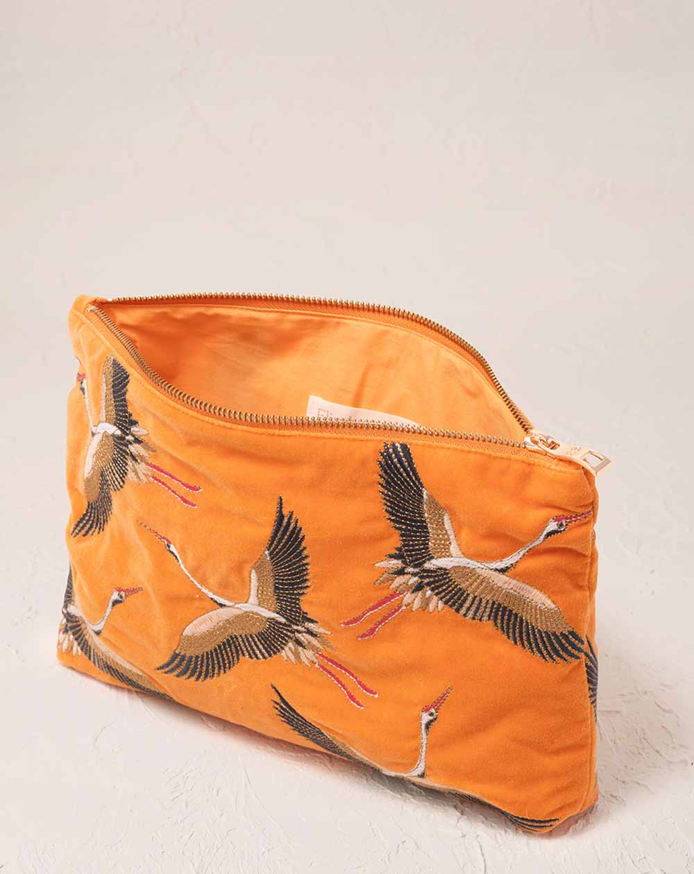 Elizabeth Scarlett - Everyday Pouch - Cranes (Orange Velvet)