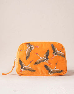 Elizabeth Scarlett - Cosmetics Bag - Cranes (Orange Velvet)