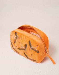 Elizabeth Scarlett - Cosmetics Bag - Cranes (Orange Velvet)