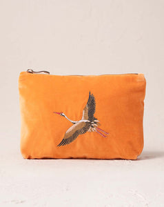 Elizabeth Scarlett - Mini Pouch - Cranes (Orange Velvet)