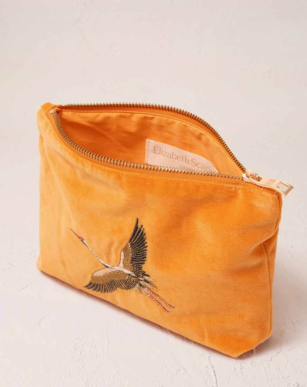 Elizabeth Scarlett - Mini Pouch - Cranes (Orange Velvet)