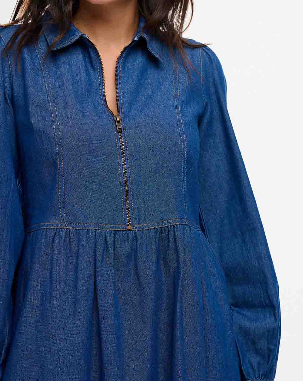 Sugarhill - Kirsty Midi Smock Dress - Mid-Blue Denim Lilac Rose Sugarhill - Kirsty Midi Smock Dress - Mid-Blue Denim Lilac Rose