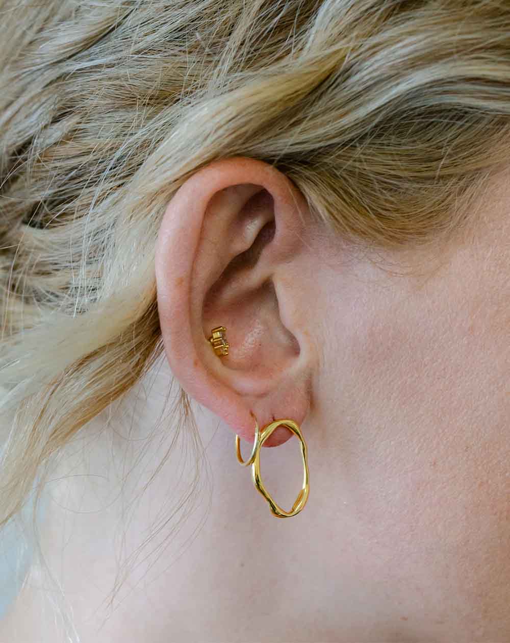 White Leaf - Misshapen Oval Earring - 18K Gold Plate