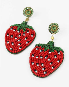 My Doris - Red Strawberry Beaded Drop Earrings
