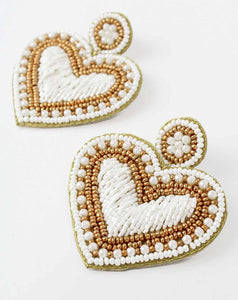 My Doris - White Beaded Heart Earrings