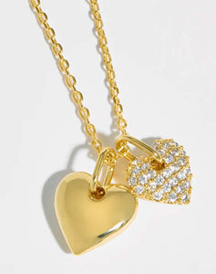 Estella Bartlett - Pave Double Heart Charm Necklace - Gold Plated