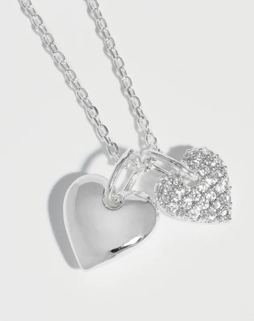 Estella Bartlett - Pave Double Heart Charm Necklace - Silver Plated