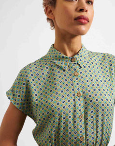 Louche - Fleur Midi Shirtdress – Tangiers Print Blue/Green