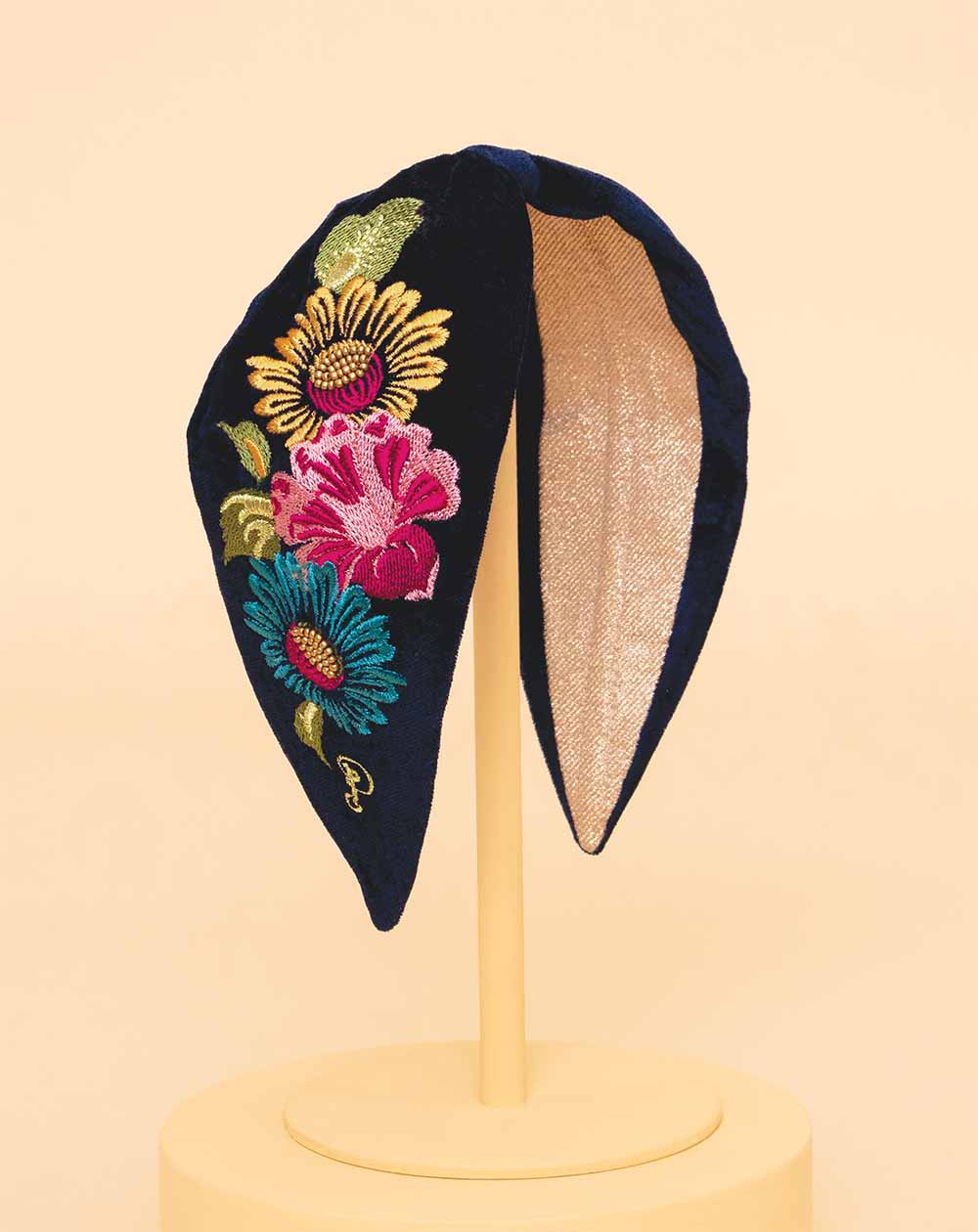 Powder - Embroidered Velvet Headband - Vintage Floral Ink