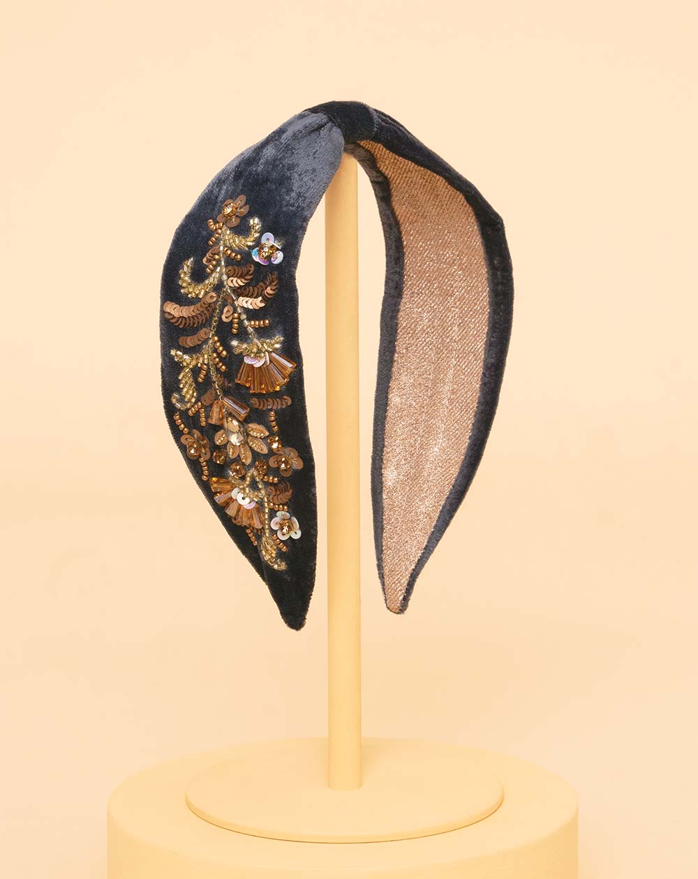 Powder - Embellished Velvet Headband - Golden Wildflowers - Slate