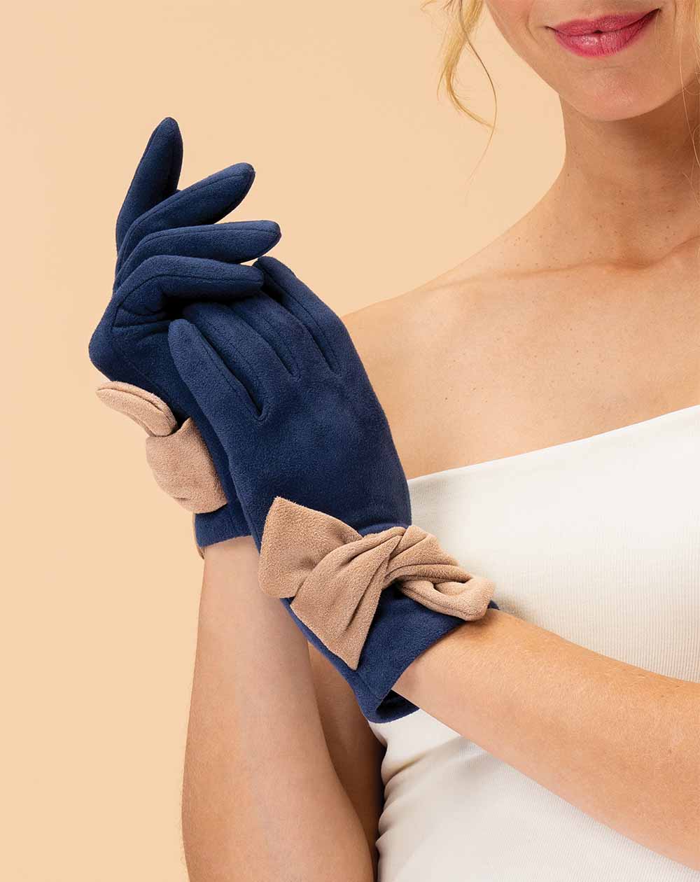 Powder - Henrietta Faux Suede Gloves - Navy/Taupe