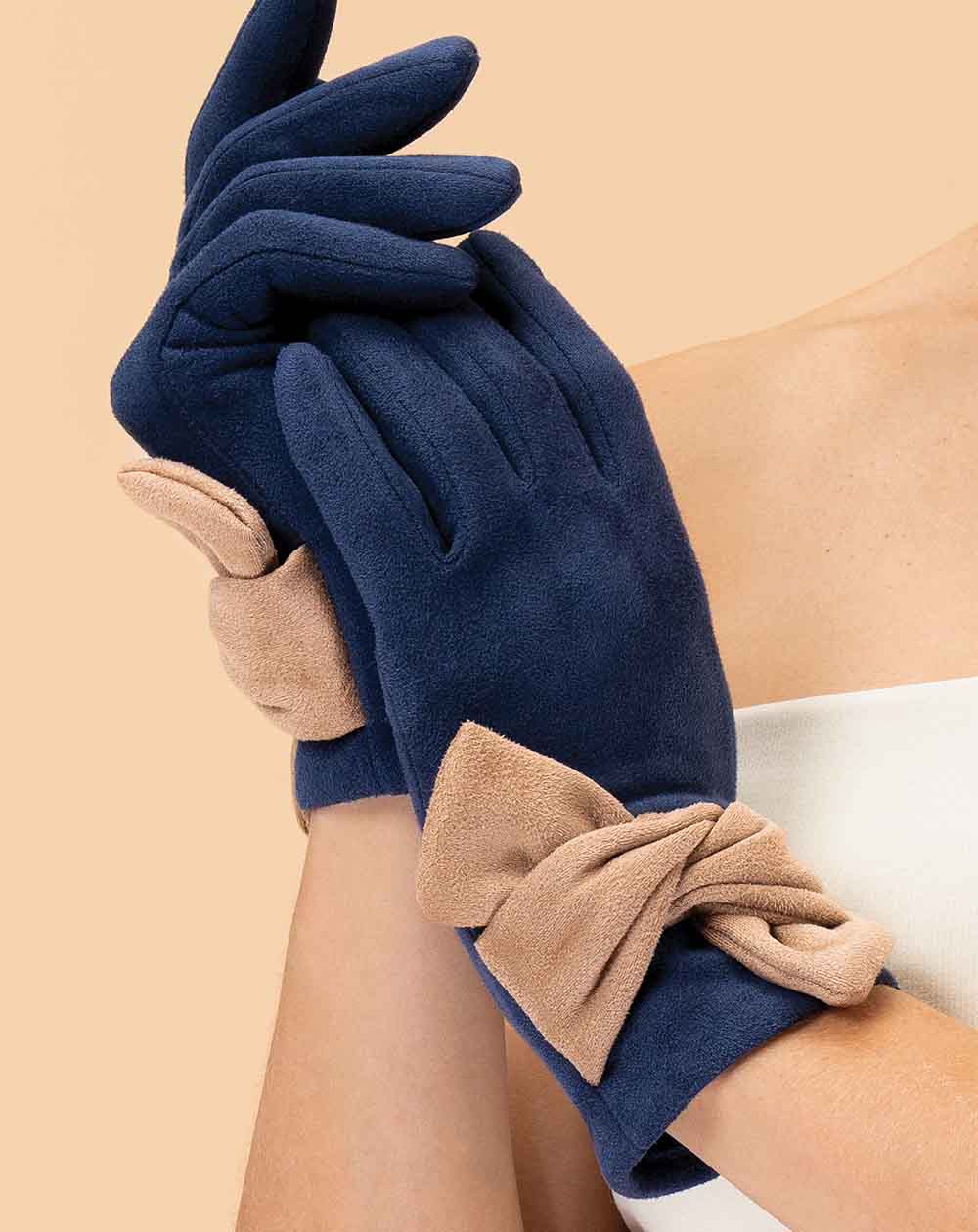 Powder - Henrietta Faux Suede Gloves - Navy/Taupe