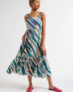 Louche - Jema Midi Sundress – Diagonal Wave Print Multi