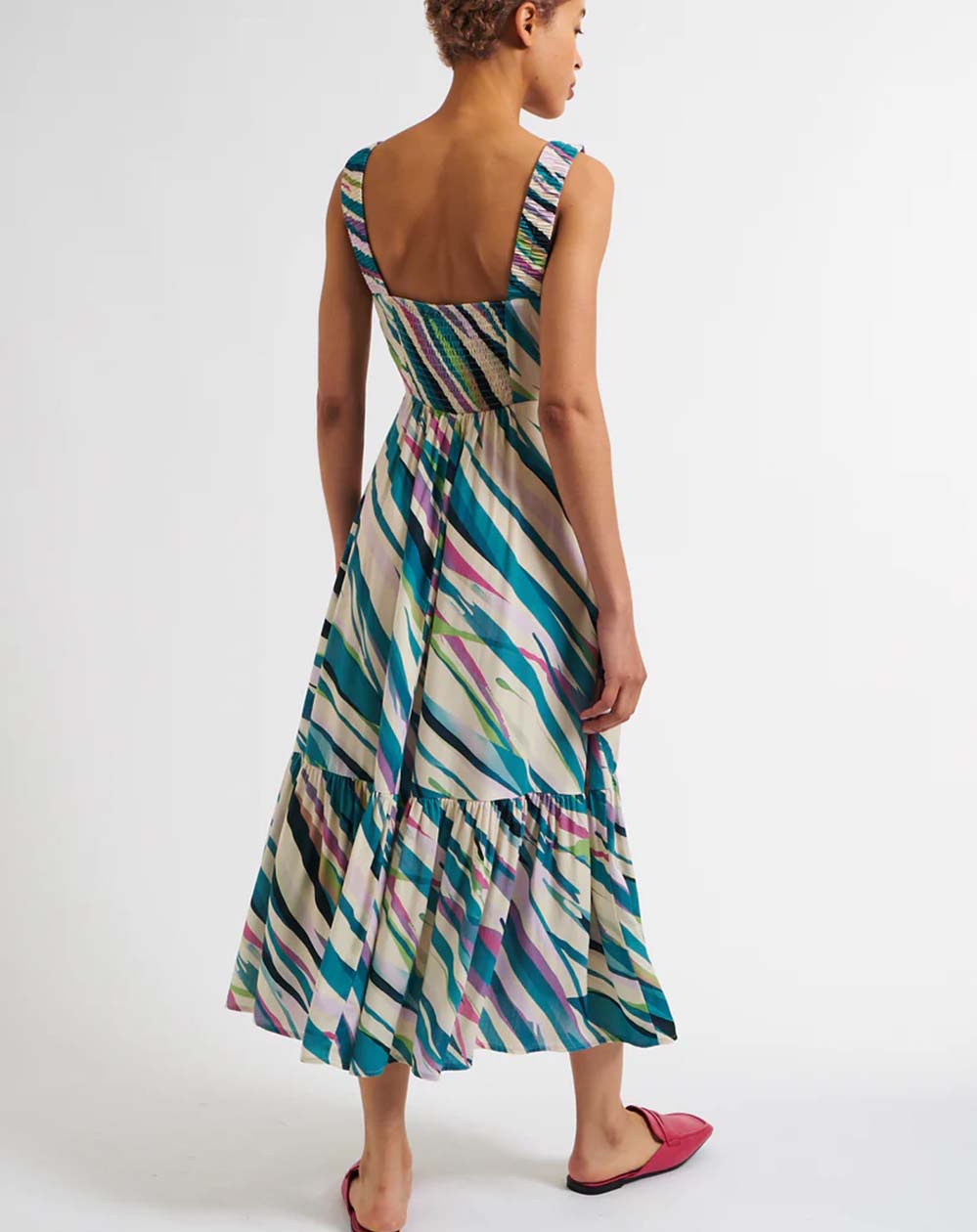 Louche - Jema Midi Sundress – Diagonal Wave Print Multi