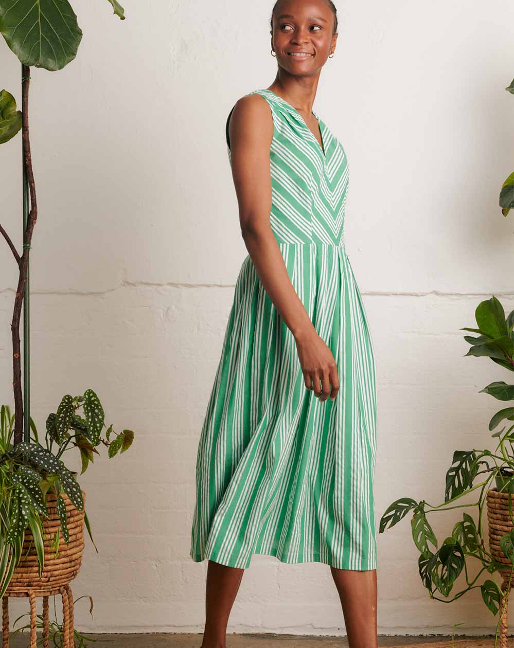 Emily and Fin - Josie Midi Dress - Beachcomber Stripe Green