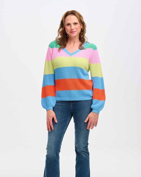 Sugarhill - Rashina V-neck Jumper - Multi, bold stripes