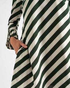 Louche - Megann Pleat cuff Mini Dress - Green Diagonal Lines
