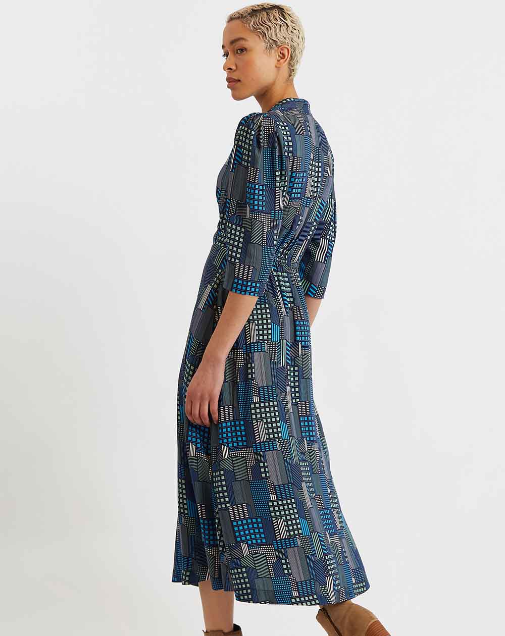 Louche - Metea Faux Wrap Midi Dress - Geo City Print