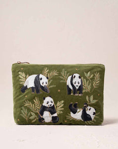 Elizabeth Scarlett - Everyday Pouch - Pandas (Fern Green Velvet)