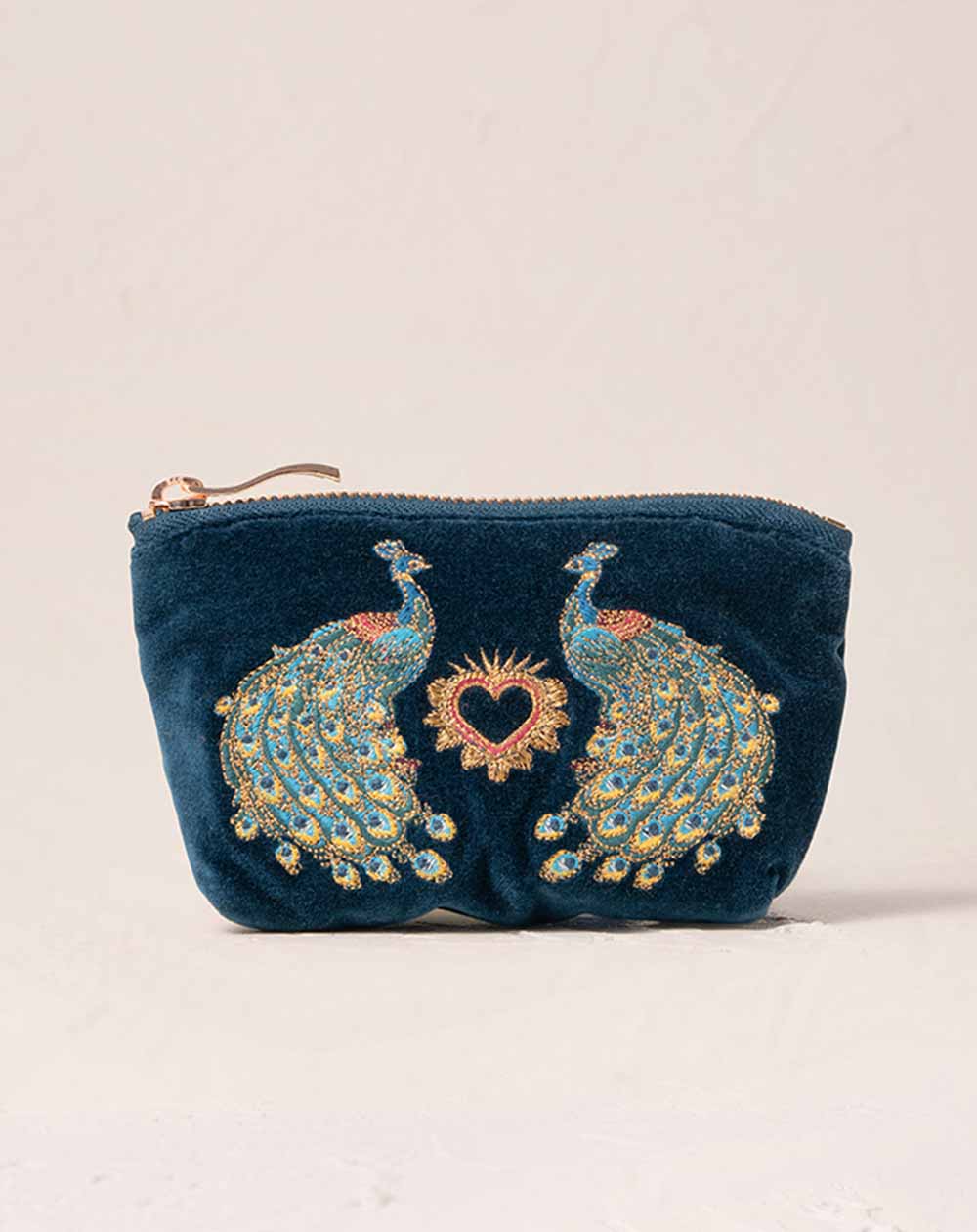 Elizabeth Scarlett - Coin Purse - Peacock Floral (Ink Blue Velvet)