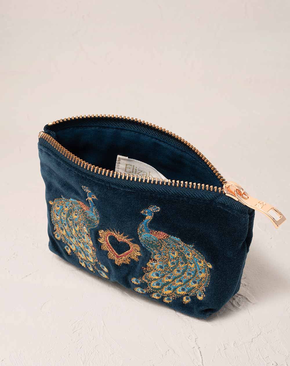 Elizabeth Scarlett - Coin Purse - Peacock Floral (Ink Blue Velvet)