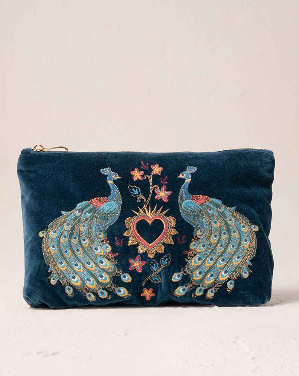 Elizabeth Scarlett - Everyday Pouch - Peacock Floral (Ink Blue Velvet)