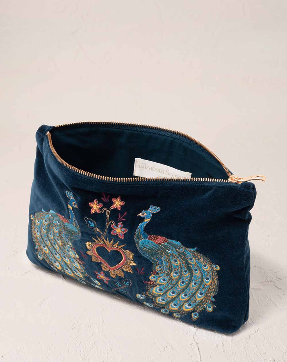 Elizabeth Scarlett - Everyday Pouch - Peacock Floral (Ink Blue Velvet)