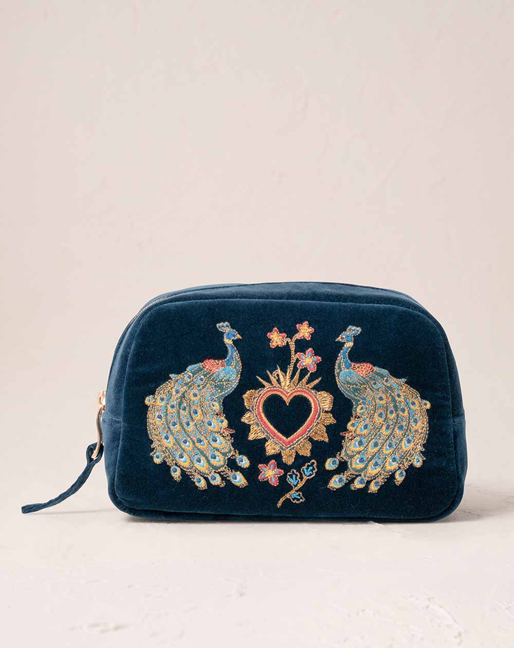 Elizabeth Scarlett - Cosmetics Bag - Peacock Floral (Ink Blue Velvet)