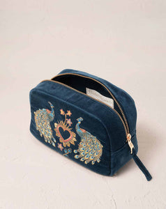 Elizabeth Scarlett - Cosmetics Bag - Peacock Floral (Ink Blue Velvet)