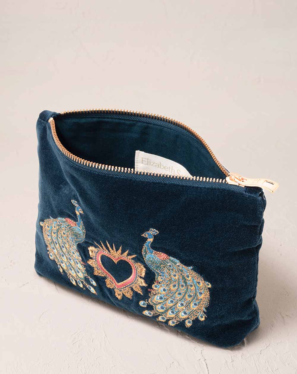 Elizabeth Scarlett - Mini Pouch - Peacock Floral (Ink Blue Velvet)