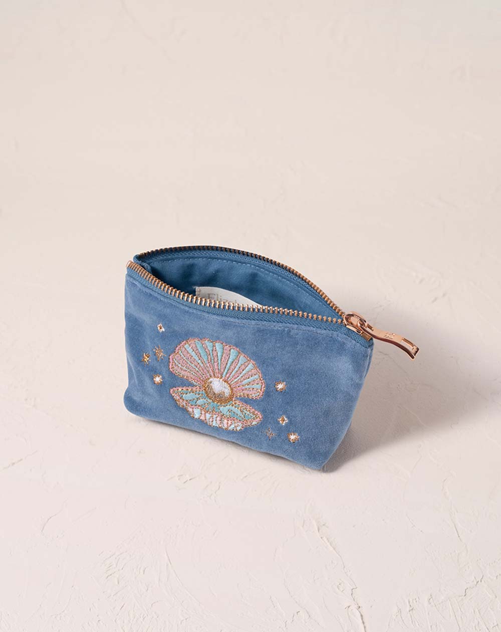 Elizabeth Scarlett - Coin Purse - Pearl Shell (Dusky Blue Velvet)